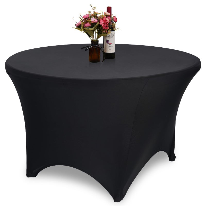 GFCC 4FT Table Black Round Stretch Tablecloth Spandex Fitted Stretchable Elastic Tablecloth - Image 1
